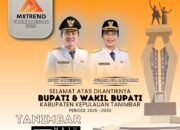 MXTREND TANIMBAR INDAH 2025 mengucapkan  Selamat dan SUKSES Atas  Pelantikan Bapak Ricky Jauwerissa dan Ibu Dr.Juliana Ratuanak  Sebagai  Bupati dan Wakil Bupati Kabupaten Kepulauan Tanimbar Periode 2025-2030  Oleh  Presiden Republik Indonesia  Pada Hari Kamis, 20 Februari 2025